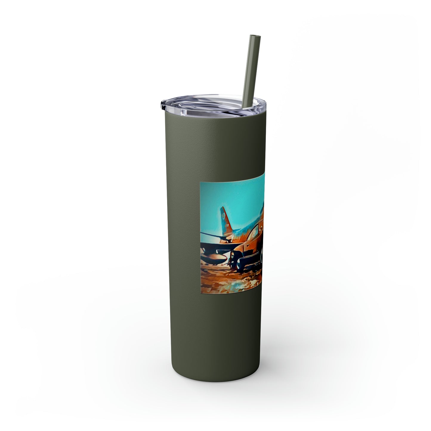 Aviation Wings and Wheels Skinny Tumbler with Straw, 20oz