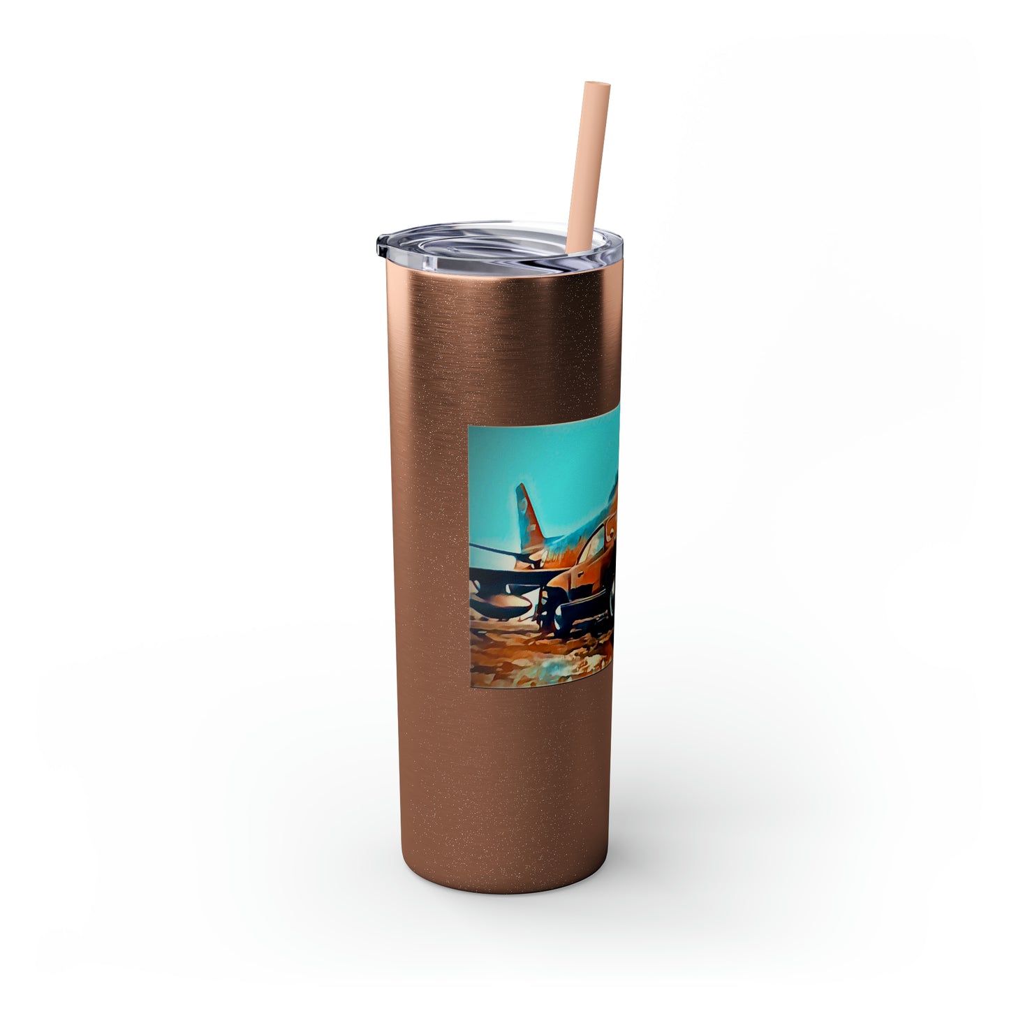 Aviation Wings and Wheels Skinny Tumbler with Straw, 20oz